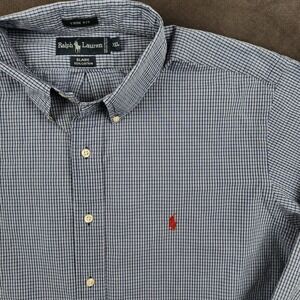 Ralph Lauren Blaire Shirt Mens XXL Trim Fit Blue Gingham Check Cotton Button Up
